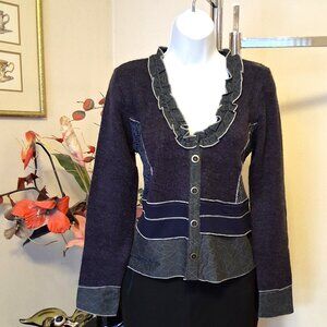 NWT Dolcezza Patchwork Unique Designed Gray Stretchy Cardigan Sweater 8 M